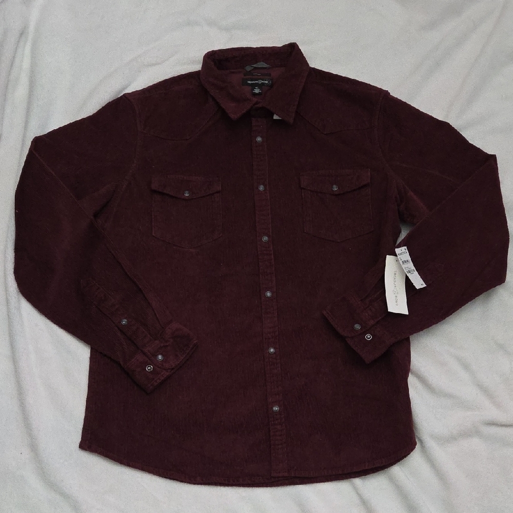 Treasure & Bond Burgundy Corduroy Button-Up Shirt Size Xl